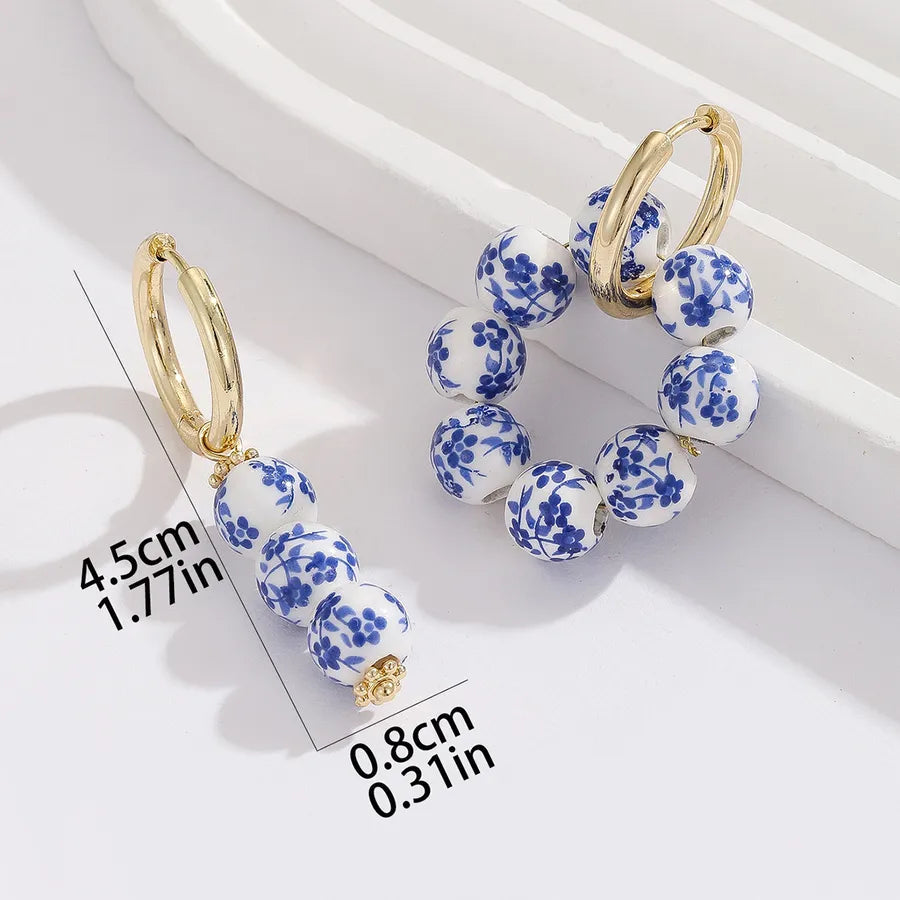 1 Pair Chinoiserie Color Block 304 Stainless Steel Drop Earrings