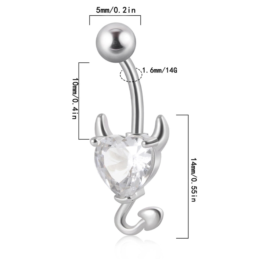 1 Piece Belly Rings IG Style Casual Cool Style Heart Shape 304 Stainless Steel Plating Zircon 18K Gold Plated