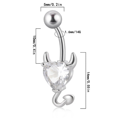1 Piece Belly Rings IG Style Casual Cool Style Heart Shape 304 Stainless Steel Plating Zircon 18K Gold Plated