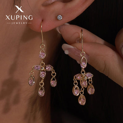 1 Pair Lady Sweet Geometric Tassel Plating Copper Artificial Gemstones 18K Gold Plated Drop Earrings