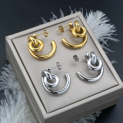 1 Pair Elegant C Shape Color Block Titanium Steel Ear Studs