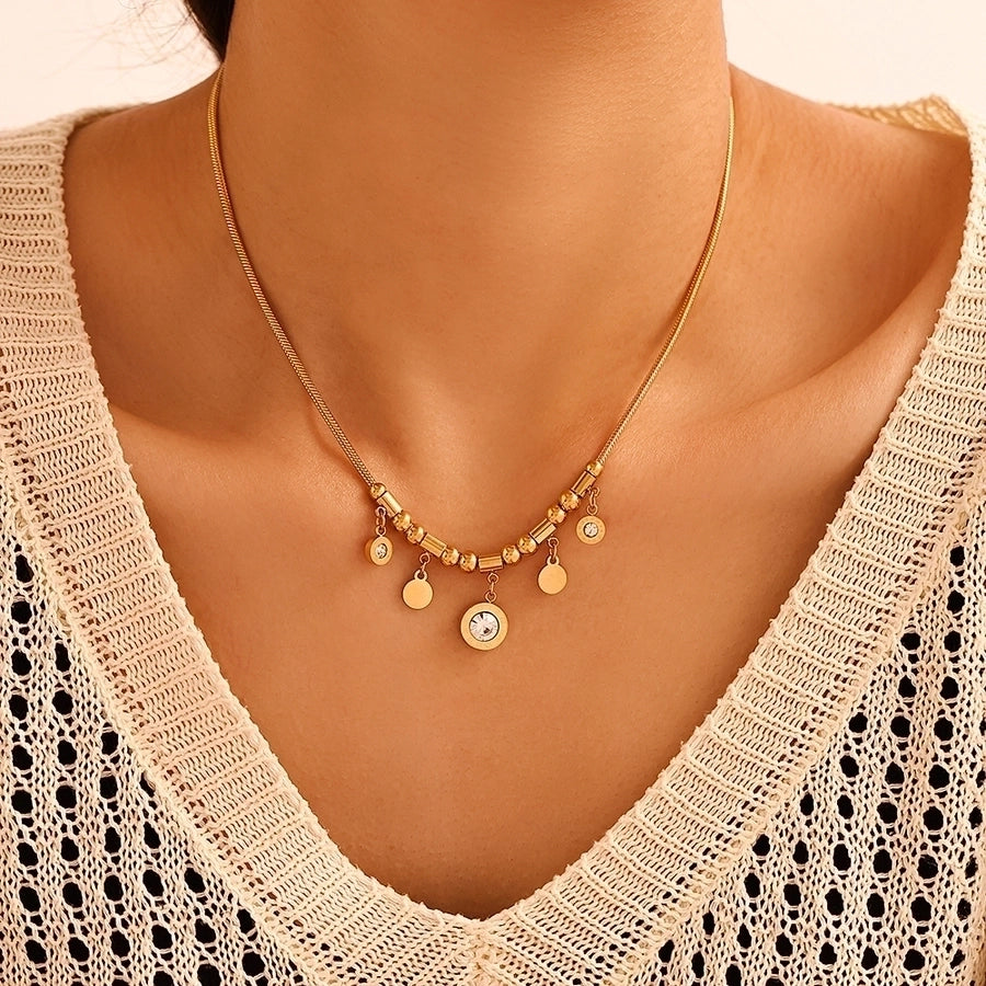 Jewelry Elegant Roman Numeral 304 Stainless Steel Zircon 18K Gold Plated Plating Bracelets Necklace