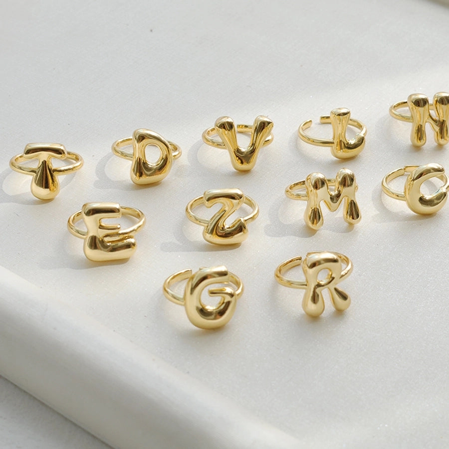 Copper Brass 18K Gold Plated Letter Open Rings