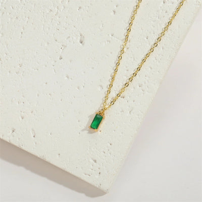 Copper 14K Gold Plated Inlay Rectangle Zircon Pendant Necklace