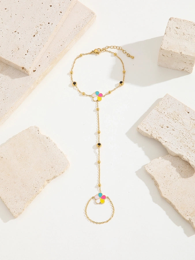 Simple Style Classic Style Petal Butterfly Bow Knot Titanium Steel 18K Gold Plated Rhinestones Bracelets In Bulk