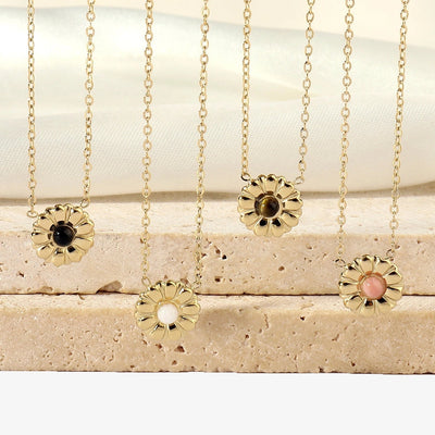 Jewelry Retro French Style Daisy Titanium Steel Natural Stone 14K Gold Plated Plating Inlay Pendant Necklace