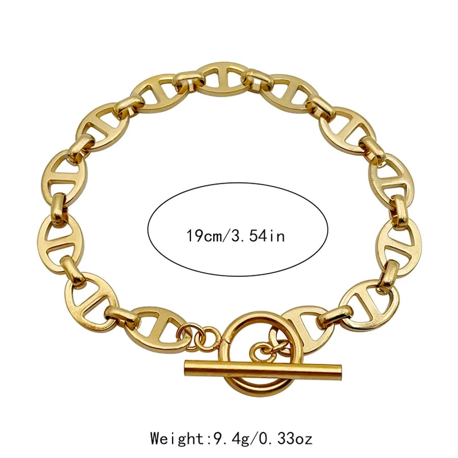 Elegant Classic Style Roman Style Oval Pig nose 304 Stainless Steel 14K Gold Plated Bracelets In Bulk