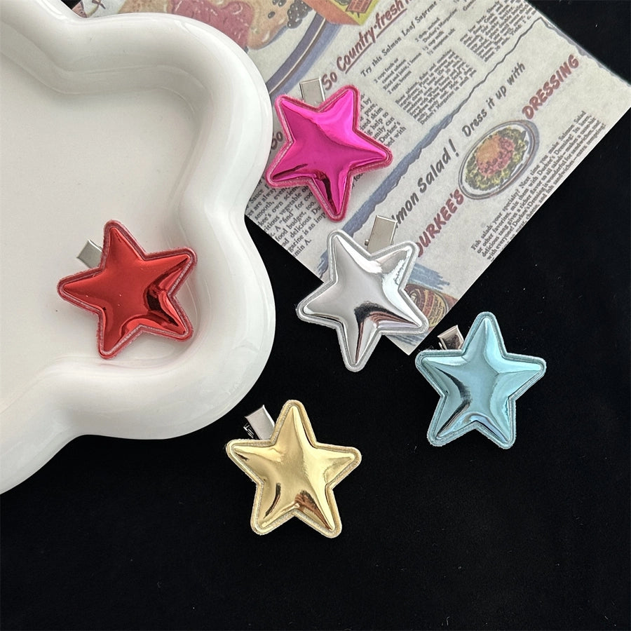 women's simple style pentagram pu leather hair clip