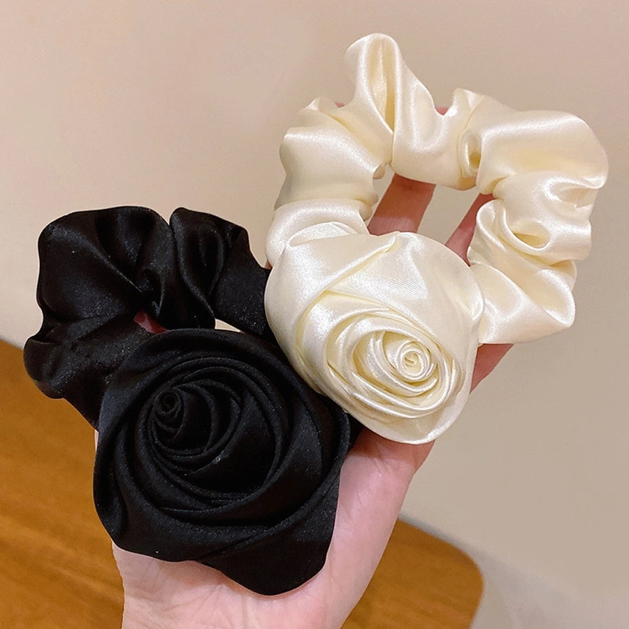 elegant lady solid color flower cloth hair tie