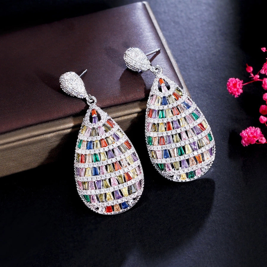 1 Pair Vacation Sweet Rainbow Plating Inlay Copper Zircon White Gold Plated Drop Earrings