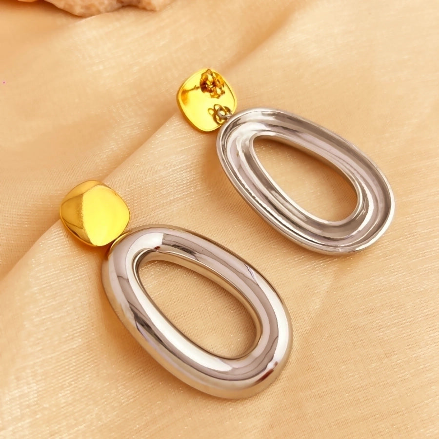 1 Pair Elegant Retro Irregular Oval Hollow Out 201 Stainless Steel 18K Gold Plated Drop Earrings