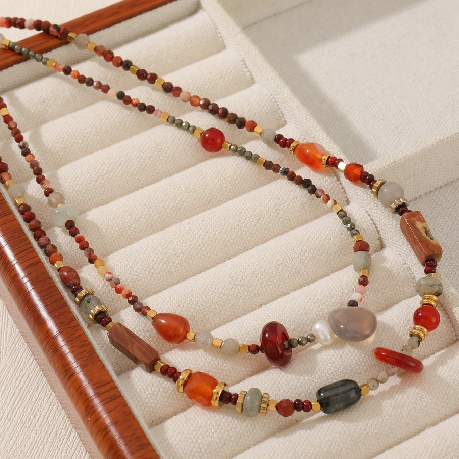 Casual Cute Commute Irregular 304 Stainless Steel natural stone Beaded Chain Necklace In Bulk