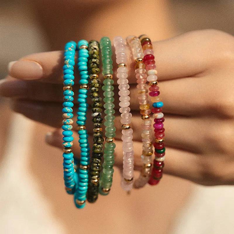 turquoise Copper Beaded Crystal Artificial Crystal Natural Stone Turquoise Bracelets