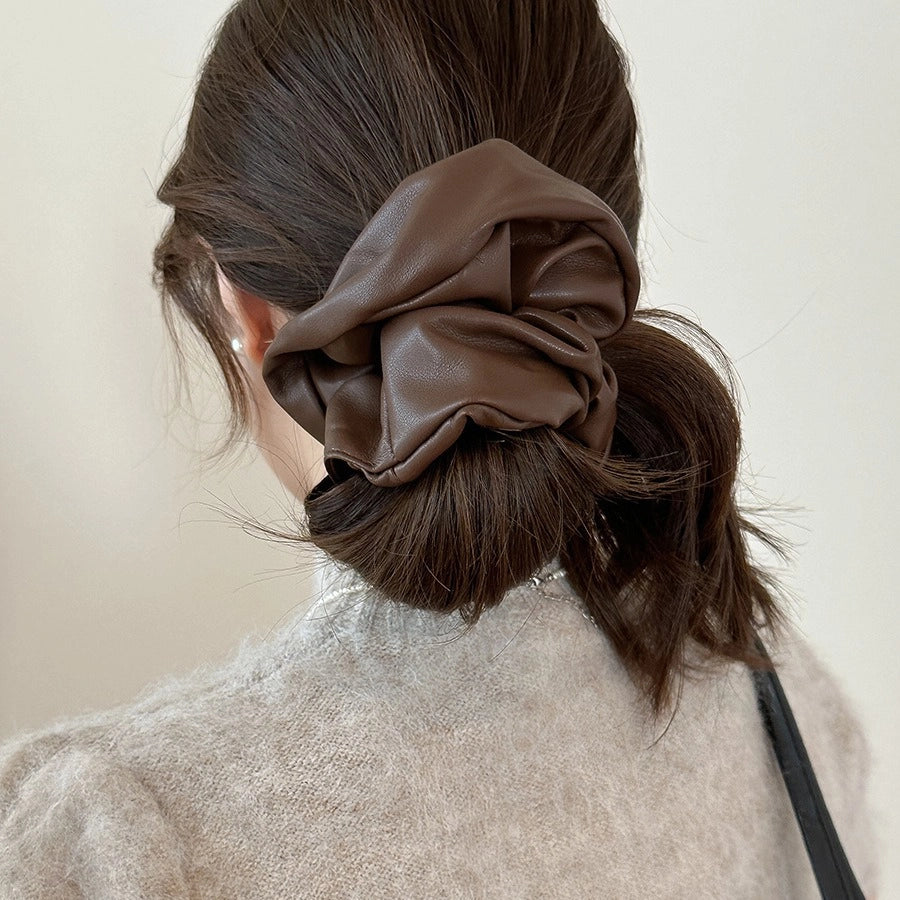 Autumn and Winter Anka ~ High-Grade Leather Large Intestine Hair Band Female Korean Style Low Ponytail Rubber Band Bun Hair Rope Hair Accessories