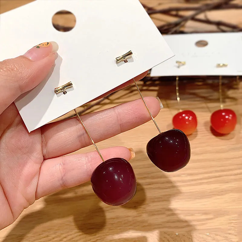 1 Pair Sweet Cherry Plating Alloy Resin Drop Earrings