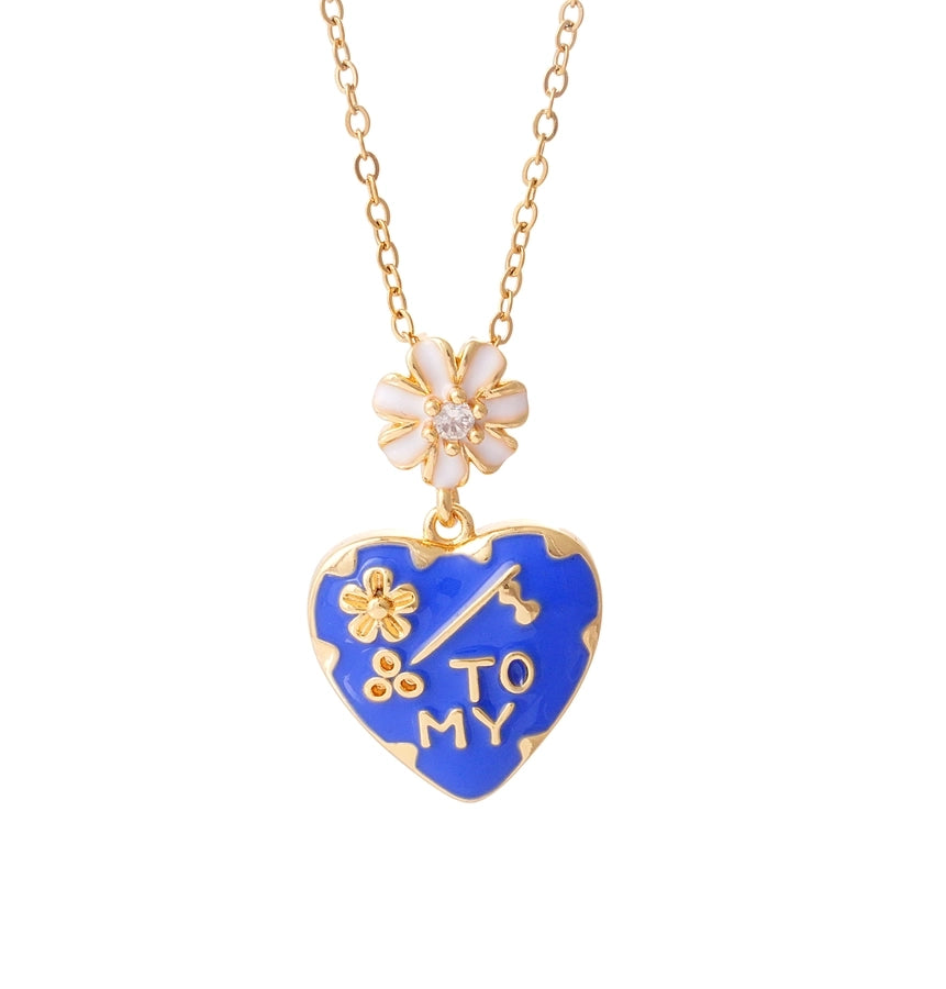 Jewelry IG Style Sweet Heart Shape Flower 304 Stainless Steel Copper Zircon 18K Gold Plated Enamel Inlay Pendant Necklace
