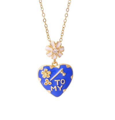 Jewelry IG Style Sweet Heart Shape Flower 304 Stainless Steel Copper Zircon 18K Gold Plated Enamel Inlay Pendant Necklace