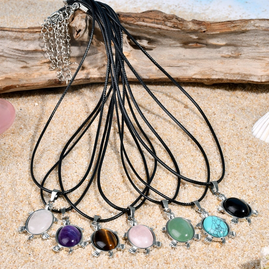 Elegant Simple Style Animal natural stone Leather rope Natural Stone  Pendant Necklace In Bulk