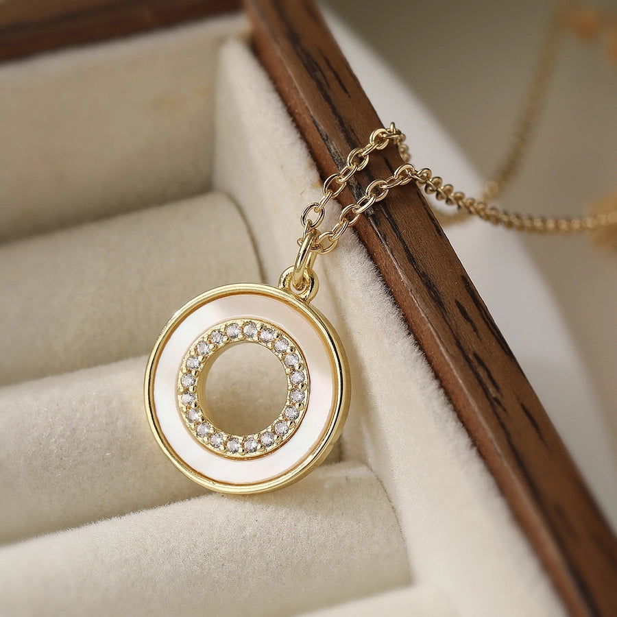 Copper cable chain Inlay Geometric Shell Zircon Pendant Necklace