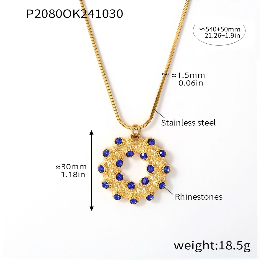 Jewelry Elegant Circle 304 Stainless Steel Rhinestones Glass Stone 18K Gold Plated Plating Inlay Earrings Necklace