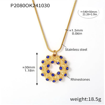 Jewelry Elegant Circle 304 Stainless Steel Rhinestones Glass Stone 18K Gold Plated Plating Inlay Earrings Necklace