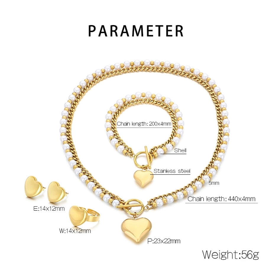 Fashion Retro Stainless Steel Double-Layer Stacked Three-Dimensional Love Pendant Four-Piece Set
