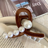 retro geometric imitation pearl flannel criss cross hair claws