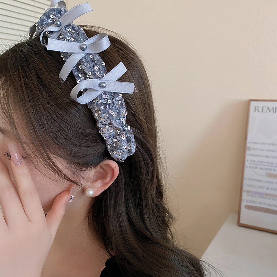 Women's Simple Style Solid Color Imitation Pearl Cloth Hair Band