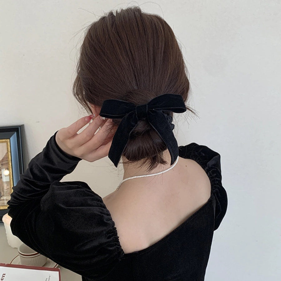 Black velvet bow simple elegant hair tie female hair band  new autumn and winter high-grade hair rope hair rope