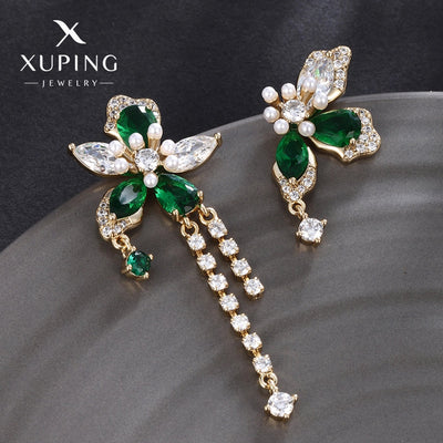 1 Pair Luxurious Sweet Tassel Flower Plating Copper Artificial Gemstones 18K Gold Plated Drop Earrings