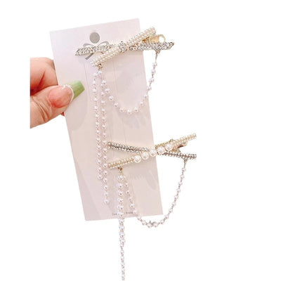 simple style color block imitation pearl alloy inlay rhinestones hair clip