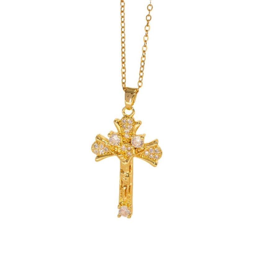 Copper Plating Cross Zircon Pendant Necklace