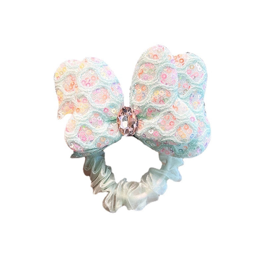 sweet bow knot cloth inlay rhinestones hair tie