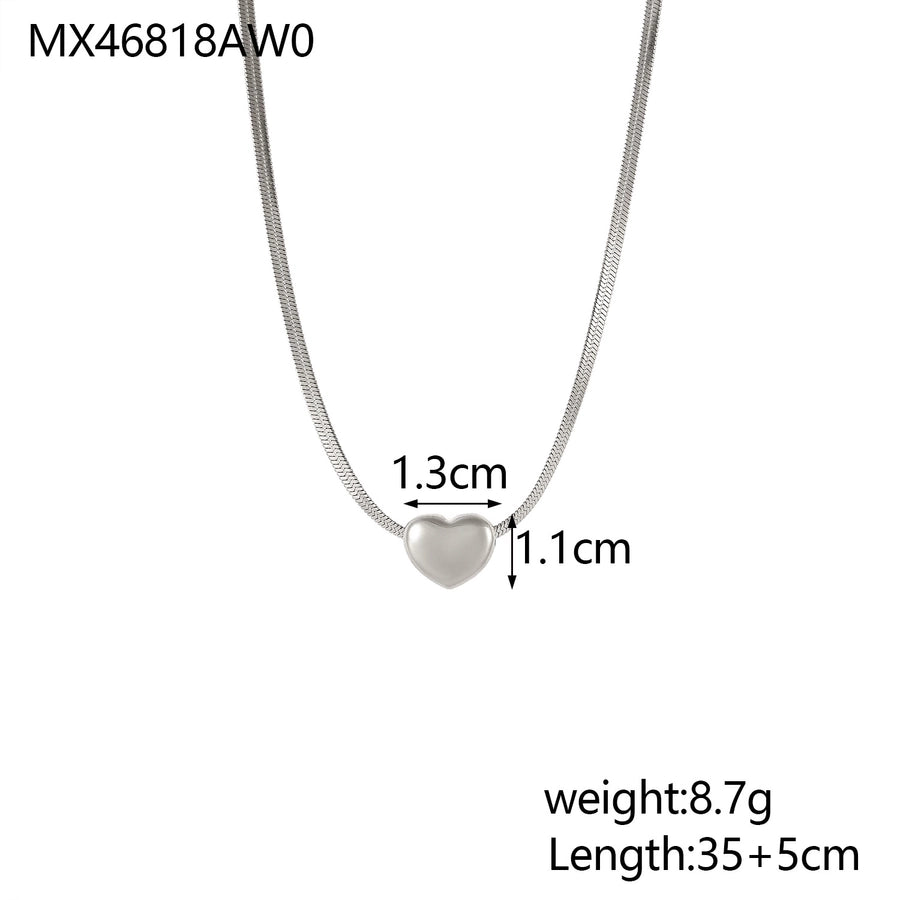 Jewelry Simple Style Heart Shape 304 Stainless Steel Zircon 18K Gold Plated Pendant Necklace