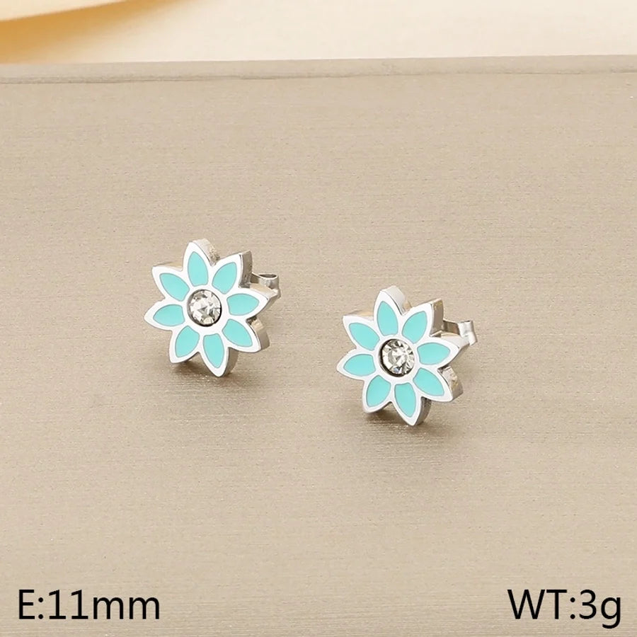 1 Pair Vintage Style Flower Hollow Out Inlay 304 Stainless Steel Zircon 18K Gold Plated Ear Studs