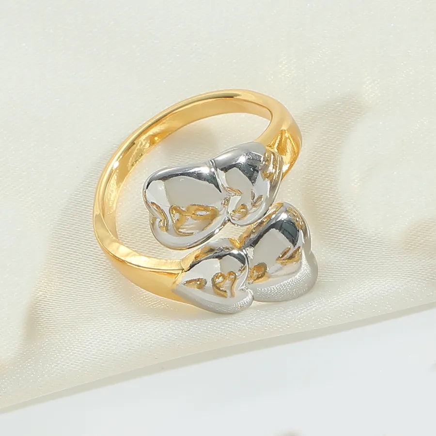 Wholesale Jewelry Casual Retro Solid Color Copper Zircon 14K Gold Plated Hollow Out Open Rings