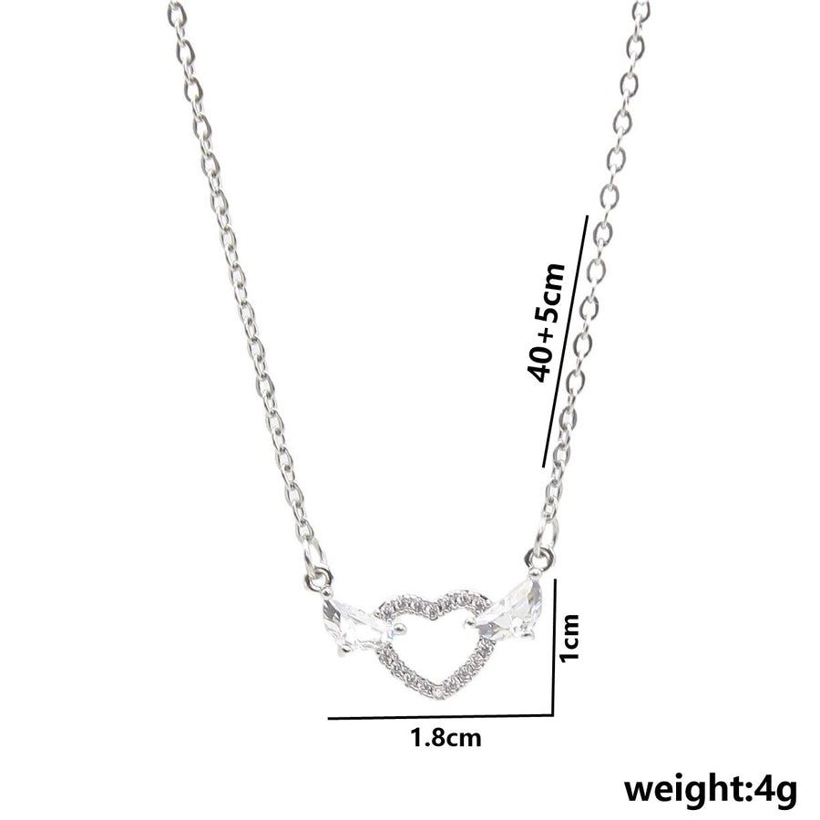 Jewelry IG Style Simple Style Heart Shape 316 Stainless Steel  Copper Zircon 18K Gold Plated Hollow Out Inlay Necklace