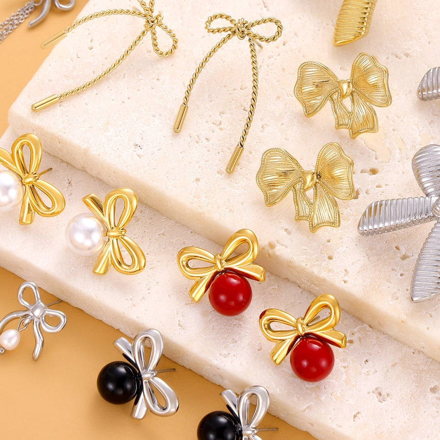 1 Pair Simple Style Bow Knot 304 Stainless Steel 18K Gold Plated Earrings