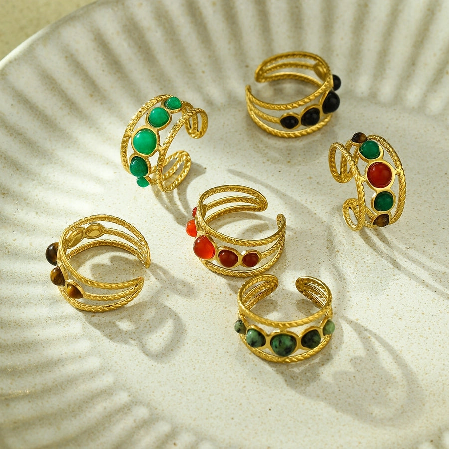 Jewelry Casual Simple Style Geometric 304 Stainless Steel Natural Stone Plating Open Rings