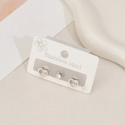 1 Set Sweet Simple Style Geometric Heart Shape Polishing Hollow Out Inlay 304 Stainless Steel Zircon 18K Gold Plated Ear Studs