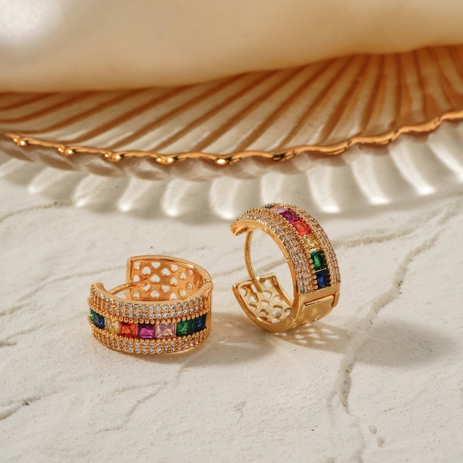 1 Pair Simple Style Cool Style Shiny Geometric Inlay Copper Zircon K Gold Plated Rhodium Plated Earrings