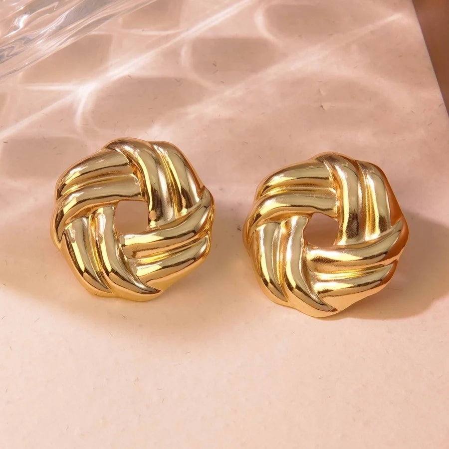 1 Pair French Style Classic Style Geometric Round Hollow Out 304 Stainless Steel Imitation Gold  Ear Studs