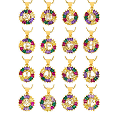 Copper 18K Gold Plated Plating Inlay Letter Zircon Pendant Necklace