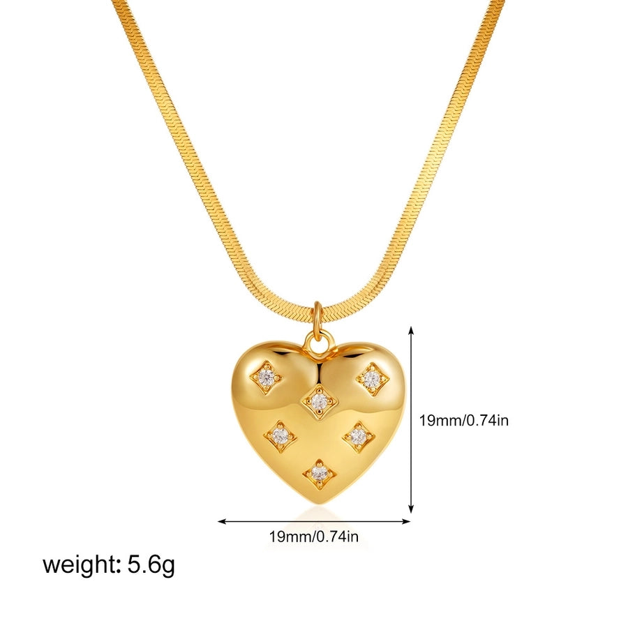 Jewelry Elegant Heart Shape 304 Stainless Steel Zircon 18K Gold Plated Pendant Necklace