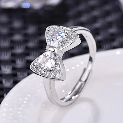Jewelry Modern Style Sweet Bow Knot Copper Rhinestones Open Rings