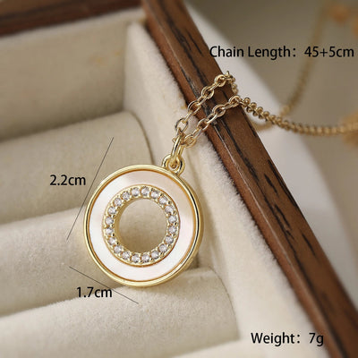 Copper cable chain Inlay Geometric Shell Zircon Pendant Necklace