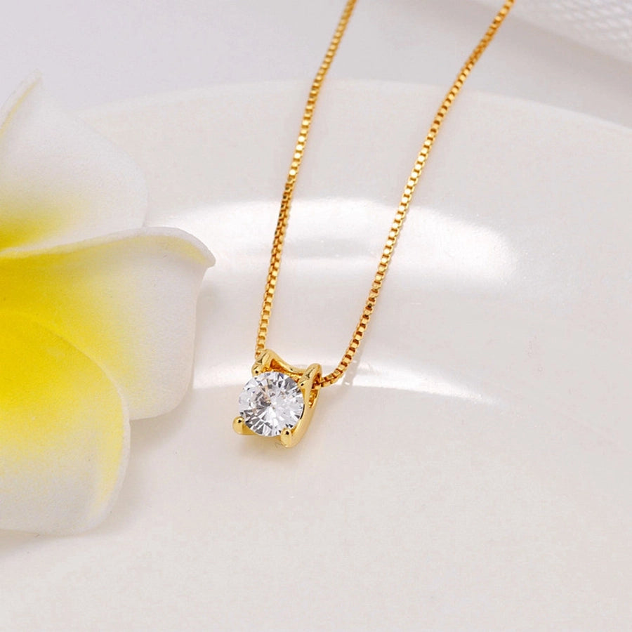 Copper box chain Inlay Round Zircon Pendant Necklace