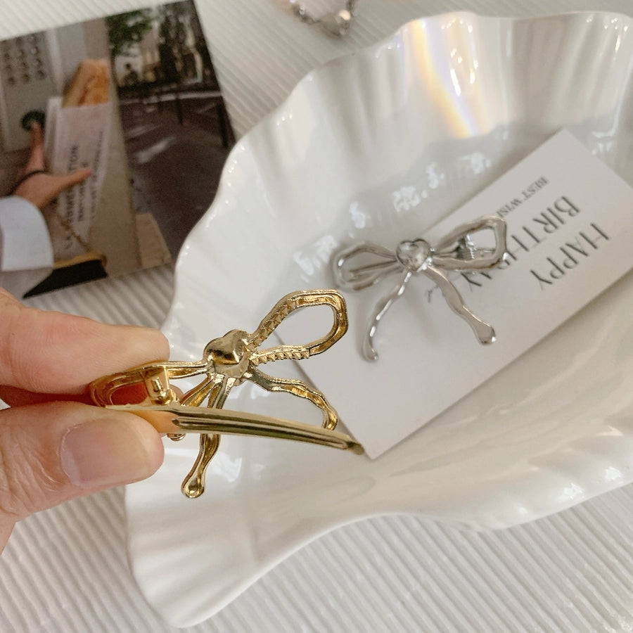Women's IG Style Sweet Heart Shape Bow Knot Metal Hollow Out Inlay Rhinestones Hair Clip