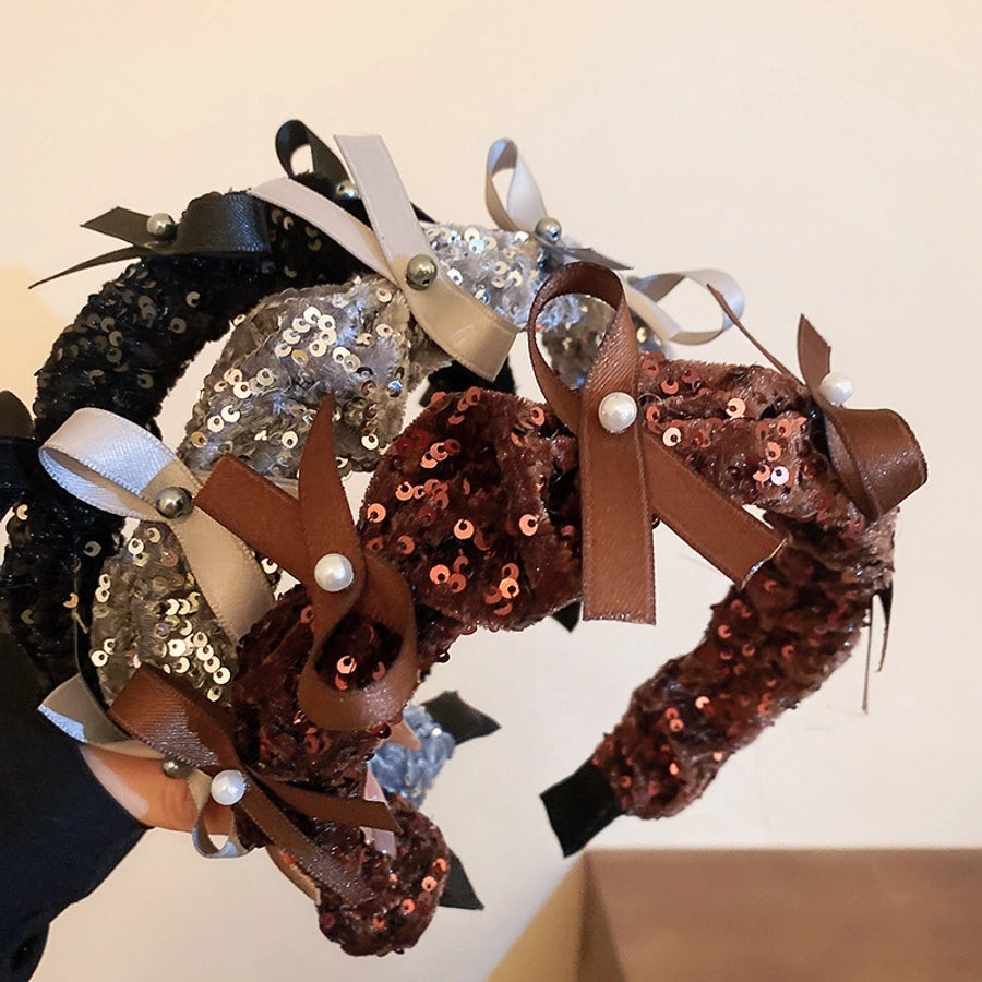 Women's Simple Style Solid Color Imitation Pearl Cloth Hair Band