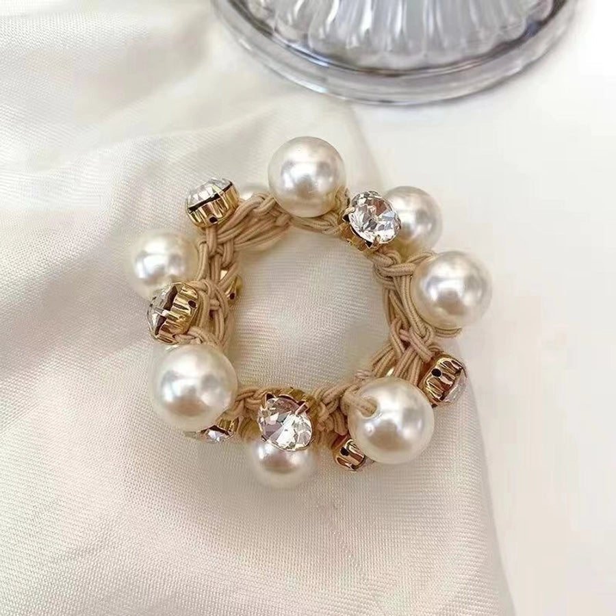 Elegant Pearl Head Rope Women's Simple Elegant Hair Rope Korean Cyber Celebrity Rubber Band Hair Rings Ponytail Headwear Leather Cover
